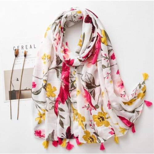 2021 Women Scarf flower print Hijab soft Shawls and Wraps Tessale Female Foulard Sun Shawl pashmina Bandana Headscarf
