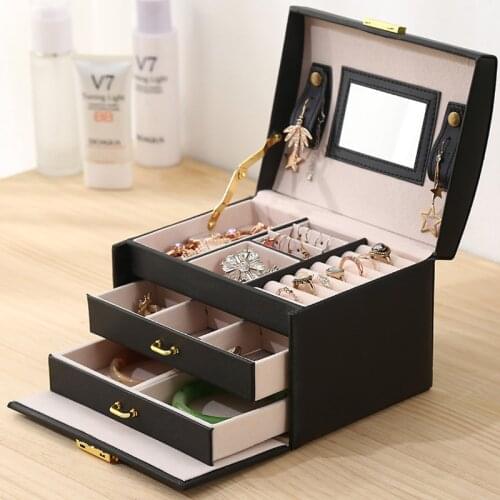 3 Layers Jewelry Organizer Box Large Capacity Display Holder Earring Ring Bracelet Storage Case for Women Double Drawer