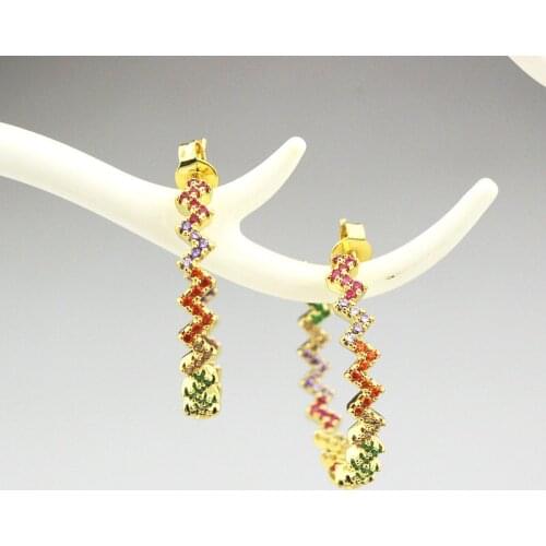 5pair/lot Beauty multicolor cz rainbow charm earring,wholesale big circle shape rainbow earring,fashion jewelry dangle earring