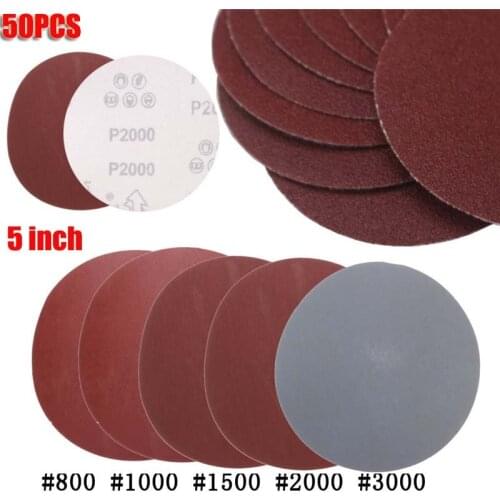 50Pcs 5" Flocking Sandpaper Sheet 120mm Brushed Sheet Self-adhesive Disc Air Grinding Polishing Sandpaper Back Flocking Sheet