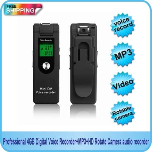 Free Shippping!! Professional 4GB Digital Voice Recorder+MP3+HD Rotate Camera audio recorder