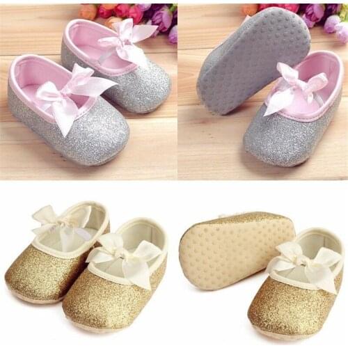 Glitter Infant baby Princess Bowknot shoes sneaker anti-slip soft sole toddler First Walker size 0-18M