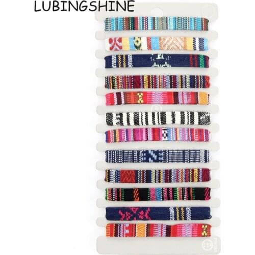 Boho 12pcs/set Braided Bracelets for Women Wavy Stripes Handmade Cloth Bracelet Adjustable Rope Chain Anklet Jewelry