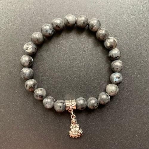 1pc Natural Black Labradorite Stone Carved Sphere Ball Beads Buddha Guanyin Pendant Bracelet Handmade Flash Stones 8mm