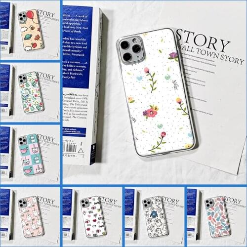 For iPhone 11 Pro Max Back Cover Soft Pretty Flower Cute Cat Heart Phone Case For Apple iPhone se 2020 Silicone Transparent TPU