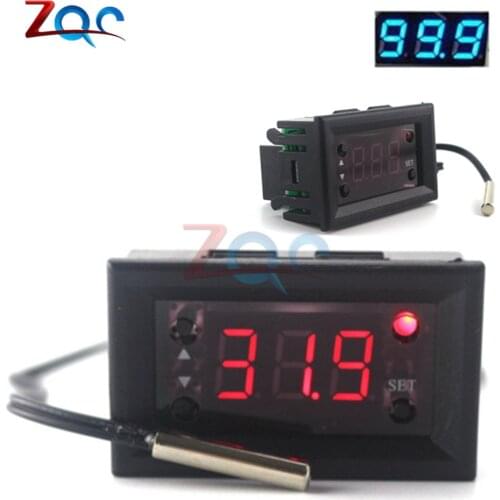 W1218 DC 12V Red/Blue LED Digital Temperature Thermostat Regulator Governor Control Speed Controller NTC Sensor -20~100 Celsius