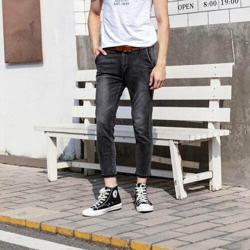 2021 Spring Autumn New Jeans Men Fashion Cotton Ankle length Pants Cotton Hip Hop Streetwear Blue Grey Denim Trousers 28-36