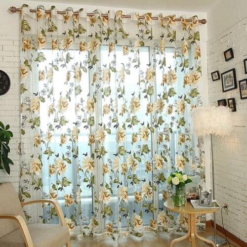 Hot Sale Woven Cafe Cortina Burnout Peony Flower Sheer Curtains For Living Room Tulle Screen Yarn Fabric Bedroom Customized