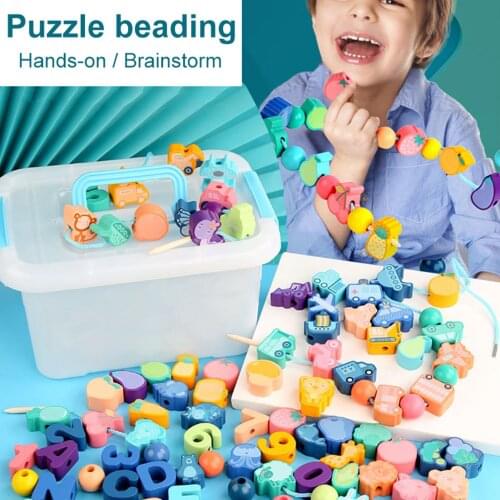 Threading Game Wooden Beads Letter Preschool Early Learning & Education Puzzle Educational Toy Toys Kids Children Ideal Gift