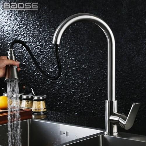 Kithcen Sink Faucet, Modern Stainless Steel Single Handle Single Hole Pull Out Spray , Pull Down Faucets , Brushed Nickel