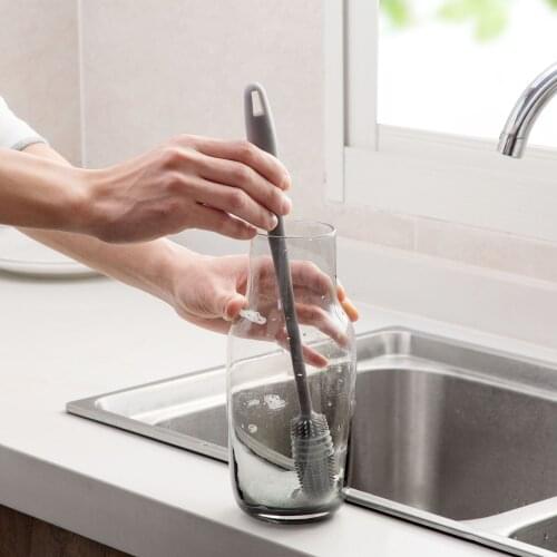 Kitchen long handle brush water cup tea cup glass milk bottle cleaning brush household silicone brush scrubber cleaning tool