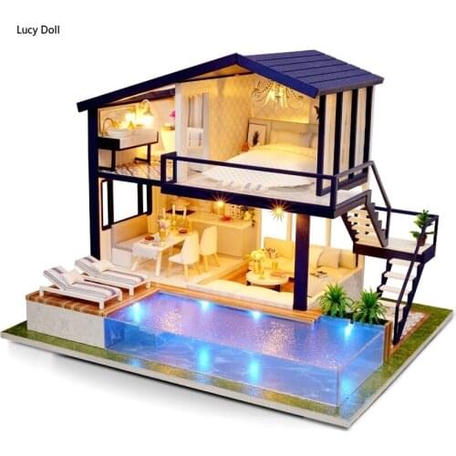 Doll House Wooden Furniture Diy House Miniature Box Puzzle Assemble 3D Miniaturas Dollhouse Kits Toys For Children Birthday Gift