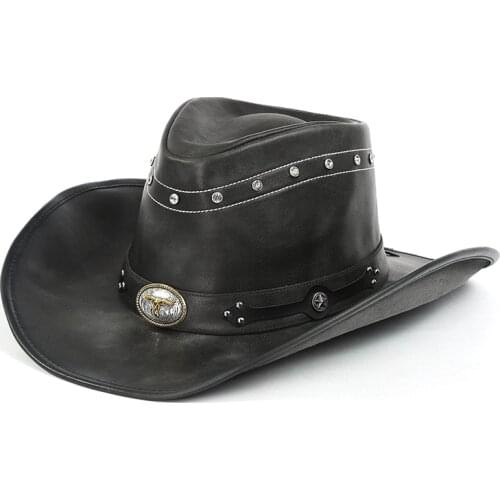 Fashionable Wide Brim Adjustable Western Style Jazz Hat Cowboy Hat With Metal Bull Head Decorated 5 buyers