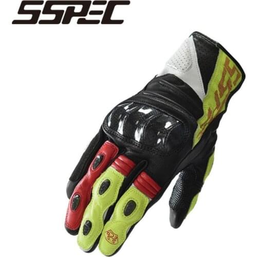 SSPEC Carbon Fiber Top Leather Motorcycle Men Breathable Touch Screen Gloves Ski Motorbike Motocross Gloves Accessories Moto