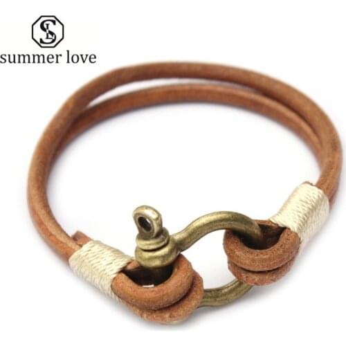 Retro Horse Shoe Bracelet Women Fashion Handmade Genuine Leather Bracelets For Men Vintage Charms Jewelry Male Accessories
