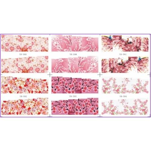 6 PACK/ LOT WATER DECAL NAIL ART NAIL STICKER FULL PAGE PLUM BLOSSOM FLOWER WINTER BLOSSOM YB589-594