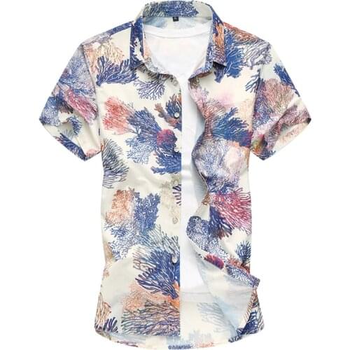2018 New Summer Mens Print Shirt Men Short Sleeve Fashion Leaf Printing Slim Fit Shirts Mens Clothing Casual Mens Shirts M-7XL