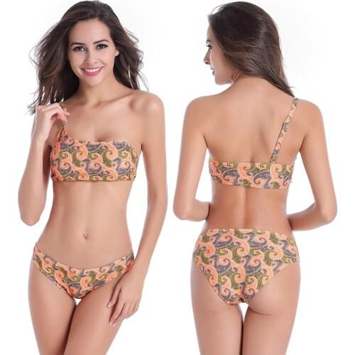 New Hot Sexy Lady Bikini Bathing Suits One Strap Fully Lined Swimwear Classical Removable Pad Bikinis Women‘s Swimsuit Orange