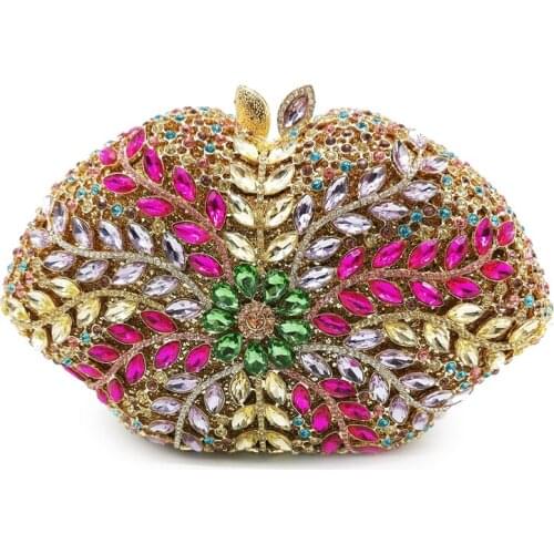 New Big Blue Rhinestone Evening Bags Clutches Green Metal Crystal Diamond Party Handbags Luxury Women Mini Prom Minaudiere Purse