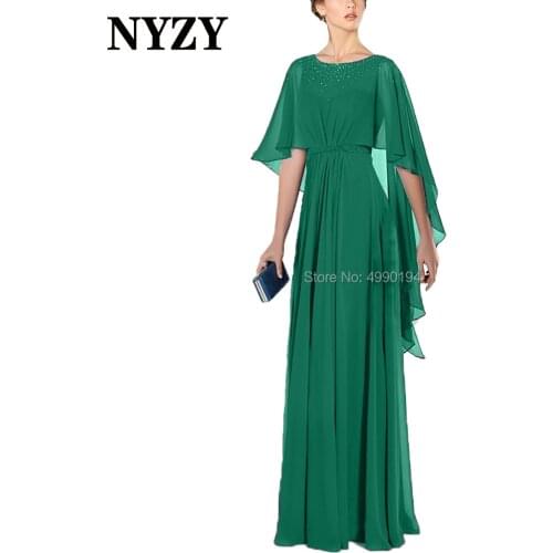 NYZY M264D Chiffon Cape Cloak Sleeves Emerald Green Crystal Evening Dresses Long 2020