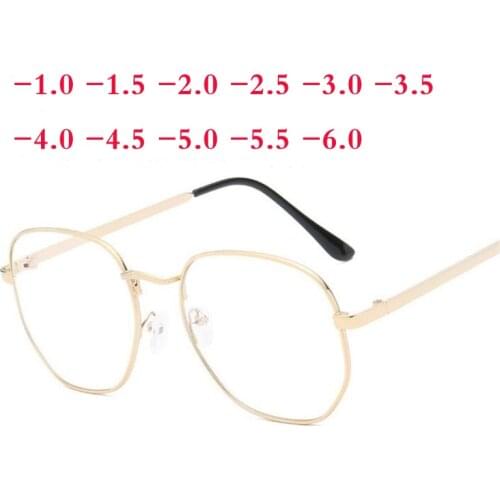 -1 -1.5 -2.0 -2.5 To -6.0 Metal Polygon Myopia Glasses With Degree Women Men Student Vintage Minus Lens Pescription Spectacles