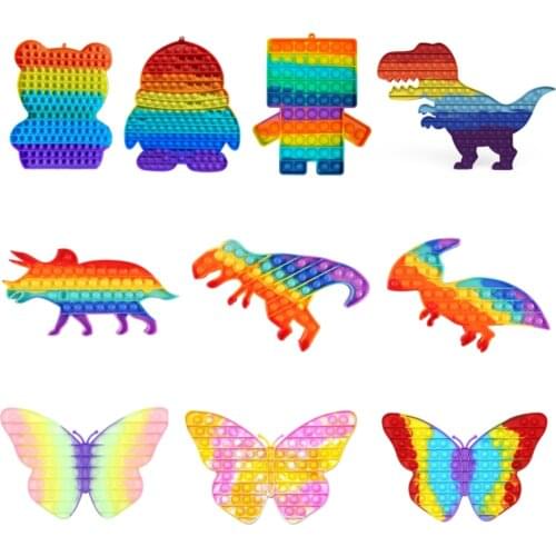 Large Sized Rainbow Dinosaur Antistress Autism Decompression Push Bubble Sensory Fidget Toy Adult Kid Stress Relief Puzzles Toy