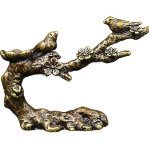 Retro solid pure brass upper eyebrow ornament magpie climbing plum penholder