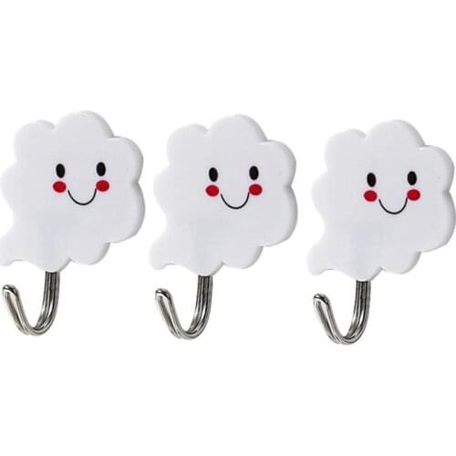 3pcs/set Cute Cartoon Smiling Cloud Shape Self Adhesive Wall Hooks Hanger For Clothes Bags Hats Key Kitchen Bathroom Accessories