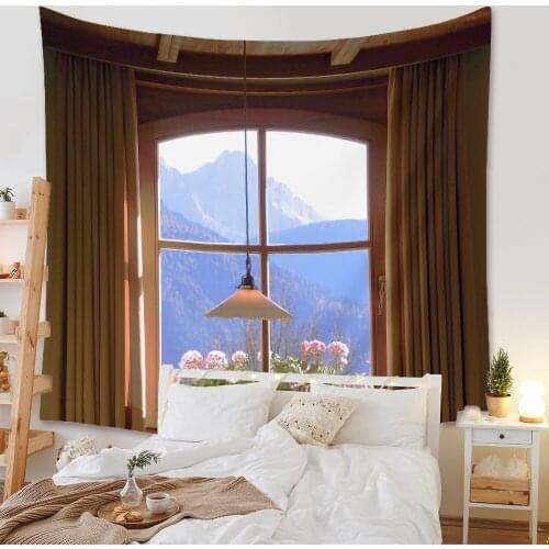 Sea Outside Window Scenic Tapestry Hippie Wall Hanging Starry Night Sky Moon Tapestries Psychedelic Wall Cloth Carpet Ceiling
