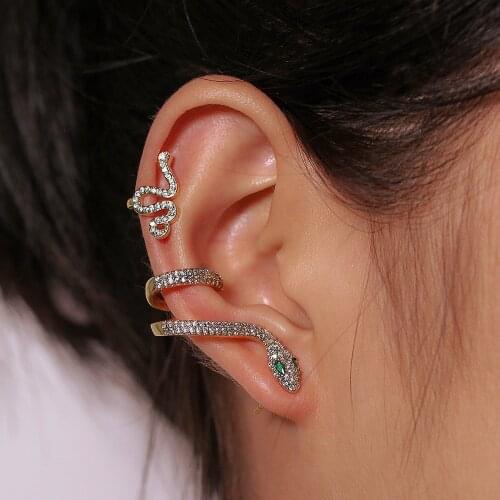 2pcs/set Vintage Gold Color Snake Clip Earrings Ear Cuffs for Women Men NO Piercing Jewelry Animal Crystal Clip on Earrings Gift