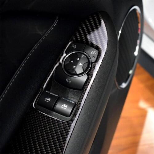 Carbon Fiber Interior Decoration Door Window Lifter Switch Armrest Frame Cover Trim for Ford Mustang Car Stickers Accessories