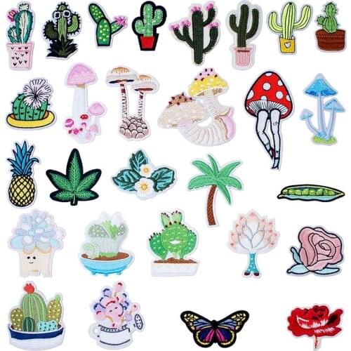 Cactus Mushroom Iron on clothes stitch sew seam cloth textile adornment decoration garnish of coat topcoat jacket trousers bag