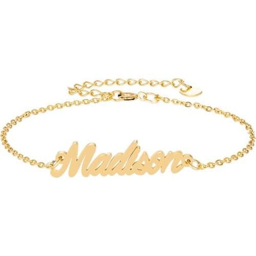 Your Name " Madison " Charm Anklet Bracelet for Women Girl Jewelry Pulseira Masculina Handwriting Words Christmas Gift