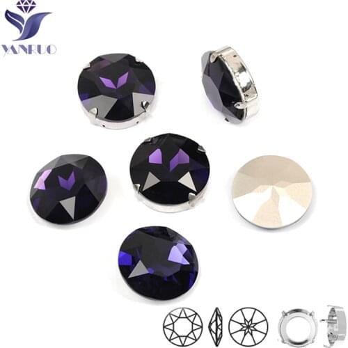 YANRUO 1201 Rivoli 27mm Purple Velvet Sewing Glass Stones Gems Sew On Stones With High Quality Claws Decoration Dance Clothes