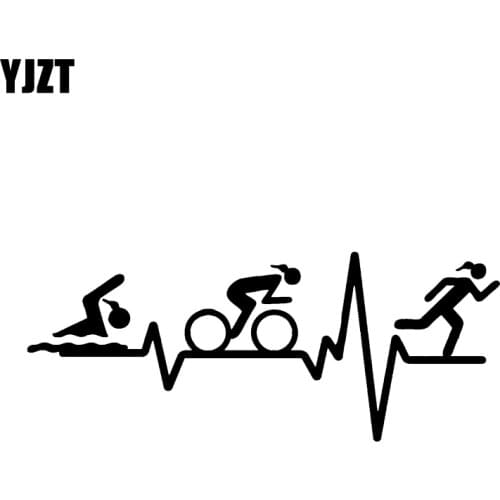 YJZT 14.7*5.9CM HEART BEAT LINE Triathlon Swim Girl Runner Bicycle Decor Car Sticker Accessories Vinyl C12-0637