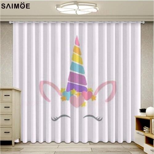 Rainbow Unicorn Flower Living Room Curtains Cartoon Girl Kids Bedroom Curtains Birthday Party Pink Curtain Ultra Micro Shading