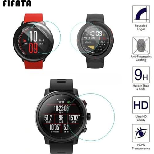 FIFATA 2pcs Screen Protector Tempered Glass Film Cover For Xiaomi Huami Amazfit Verge Stratos 2 3 Pace GTR 47MM 42MM Smart Watch