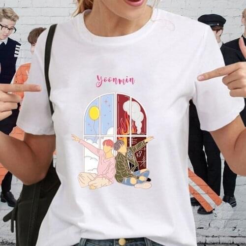 Women Fashion Casual Yoonmin Printed T-Shirt Short Sleeve Suga and Jimin T Shirt Tops Goth Women Sexy Tops Oversized T Shirt