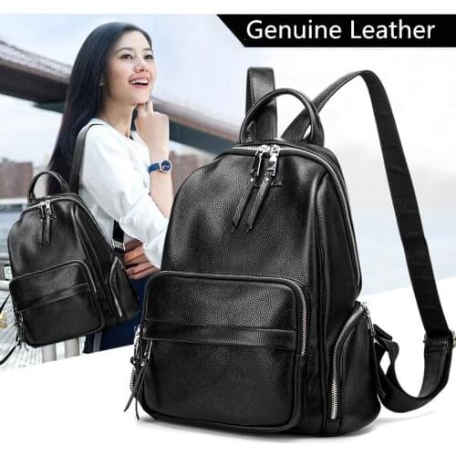 High Quality Women Backpacks Style Genuine leather Women Backpack Fashion Solid School Bags For Teenager Girls Casual