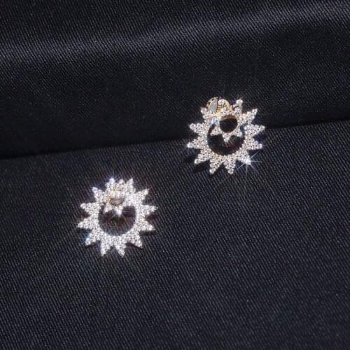 SLJELY Fashion Real 925 Sterling Silver 3 Gold Colors Double Sun Stud Earrings Micro Full Cubic Zirconia Stones Women Jewelry