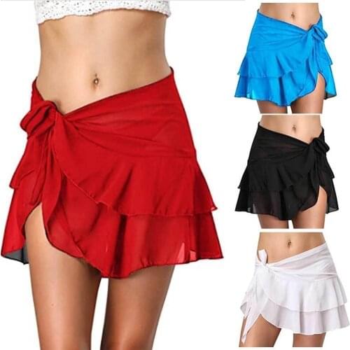 Lady Bikini Bra Set Side Tie Two Pcs Swimsuit Women Solid Color Bandage Beach Bikini Cover Up Swim Skirt Ruffled Wrap Sarong