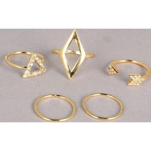 FATPIG 5Pcs/Set Five sets of Rings for Women Gold Color Above Knuckle Ring Band Midi Rings Set Jewelry Simple Design 2018