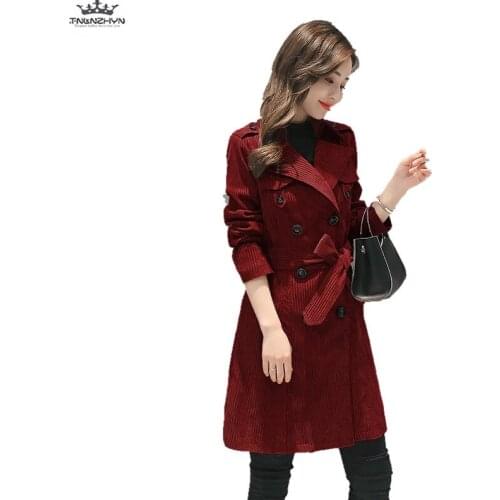 Tnlnzhyn 2019 Autumn Winter Women Coat Women Turn Down Collar Trench Coat Vintage Corduroy Trench Coat Fashion Slim Coats Y670