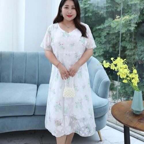 Summer Floral Dress Female V-neck High Waist Thin Sweet Midi Print Casual Party Dresses for Women T9922