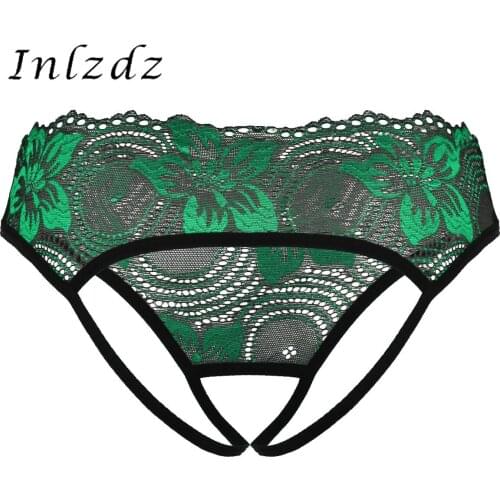 Womens Lingerie Open Crotch Panties Erotic See Through Sheer Floral Lace Low Rise Crotchless Thong G-string Briefs Underwear