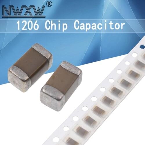 100pcs 1206 50V SMD multilayer ceramic chip capacitor 0.5pF-47uF 10NF 470PF 1.5PF 68PF 100NF 1UF 2.2UF 220NF 4.7UF 10UF 1PF 6PF