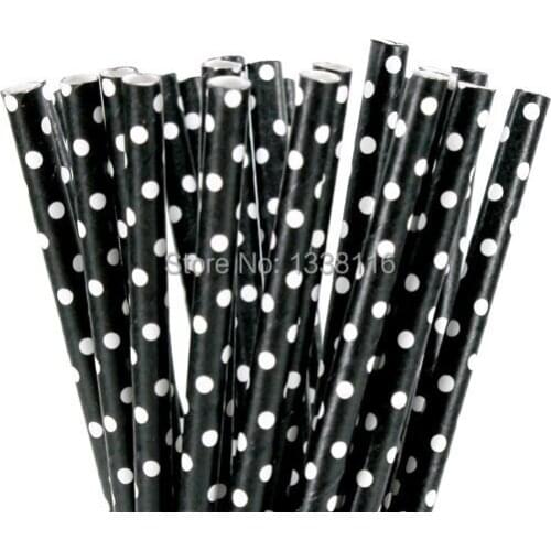 100pcs Black With White Mini Dot Paper Drinking Straws,Party Supplies Paper Drinking Straws Wholesale Online