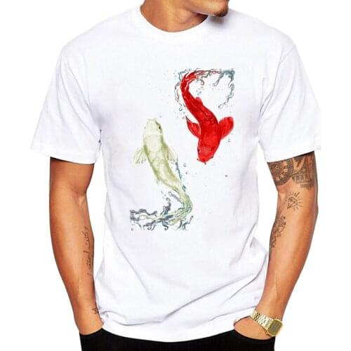 2019 Koi Fishes T-shirt For Man Lucky Birthday Gift T Shirt Black Tshirt Unique Asian Style Clothing Yin Yang Tops Tees