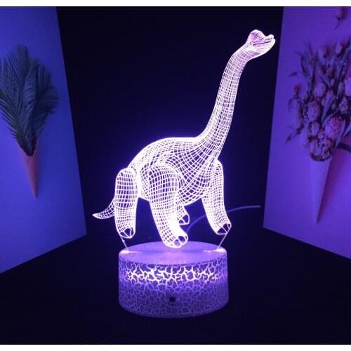 3D LEDLamp Dinosaur Series Brachiosaurus Visual Illusion White Cracked Base Night Light for Home Bedroom Decoration USB Charging