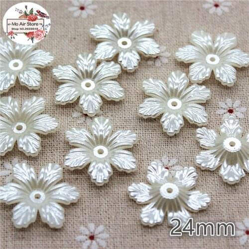 50pcs/lot 24mm ivory flower pearl Beads ABS Resin Flatback Simulated pearl Beads Jewelry DIY Accessories